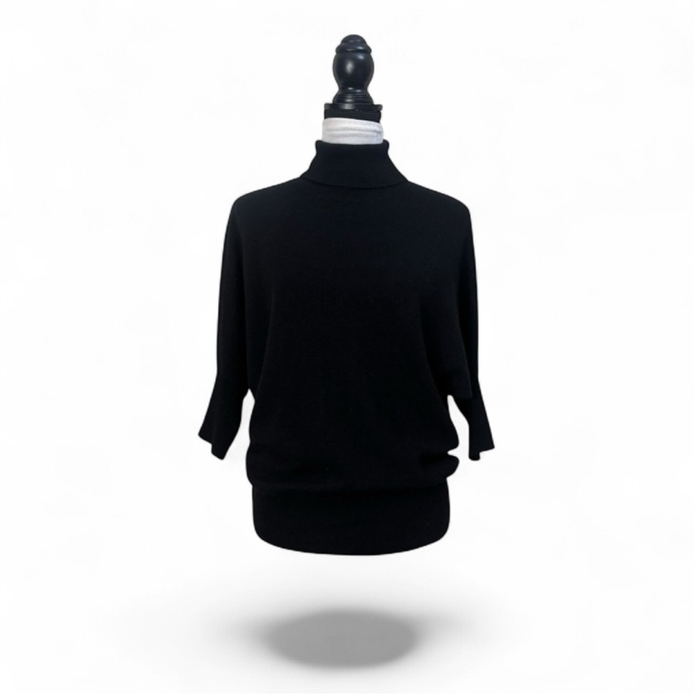 InCashmere classic black turtleneck 3/4 sleeve 💯 cashmere knit sweater medium